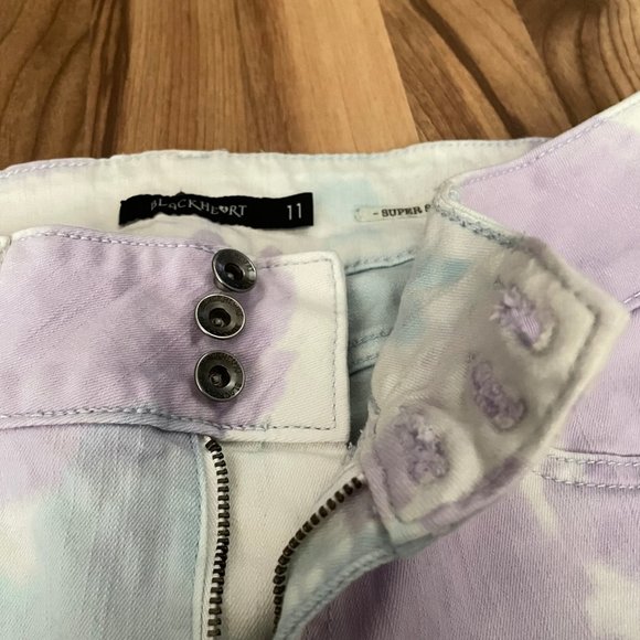 Black Heart Tie Dye High Waist Skull Skinny Jeans 11 - Picture 5 of 12